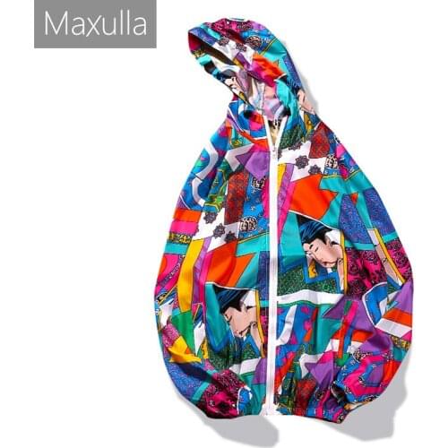 Maxulla printed ultralight jackets UV proof wind coat Ukiyoe print jackets streetwear Hip Hop Japanese style jacket wear Mla029