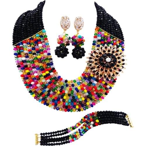 Fashion Black Multicolors Nigerian Wedding African Beads Jewelry Set Crystal Necklace Sets Party Gifts 10SZ15