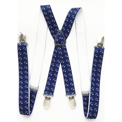 Fashion X-shape Baby Suspenders for Wedding Charming Navy Blue Anchor Print Brace for Children Adult Women Men Accessories BD020