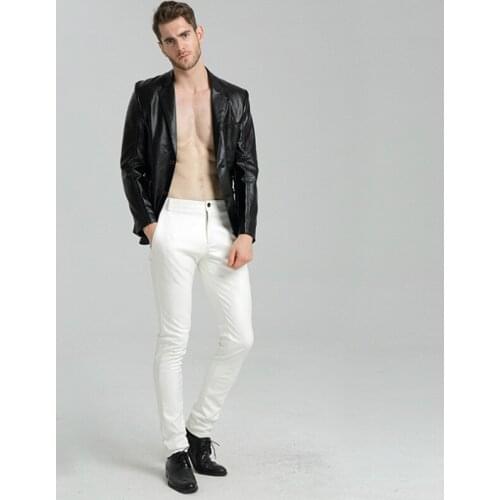 Fashion Spring White Leather Motorcycle Pants Men Pencil Pants Korean Sexy Faux Leather Pants Plus Size Waterproof Trousers Male