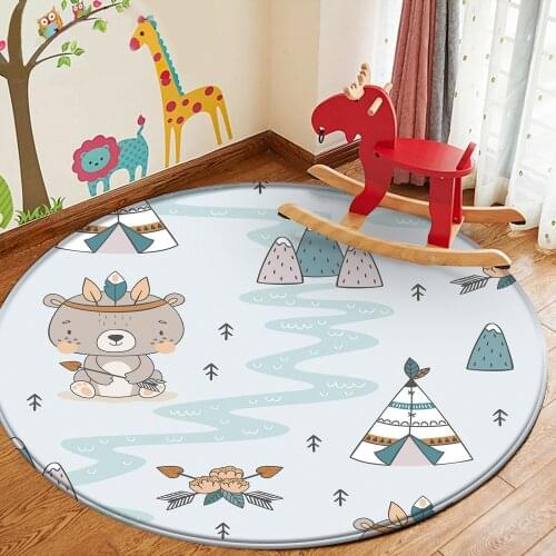 Fashion Cute Cartoon Fox Round Comfortable Carpet Non-Slip Children Flannel Carpet Baby Hand Print Round Carpet Baby Play Mat