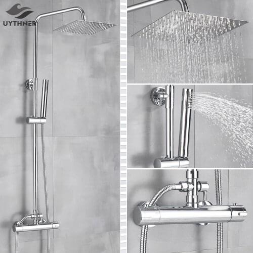 Luxury Bathroom Thermostatic Shower Faucet 8-inch Rainfall Shower Head With Hand Shower Wall Mounted Thermostatic Mixer Valve