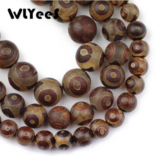 WLYeeS Natural Stone China Tibetan Dzi Eyes Stone Round Ball 8-12mm Loose Space Bead for Jewelry Bracelet Accessories Making DIY