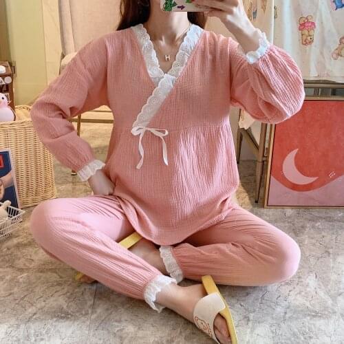 2021 New Style Spring and Summer Thin Homewear, Pure Cotton Pajamas for Pregnant Women, Postpartum Nursing Home Service