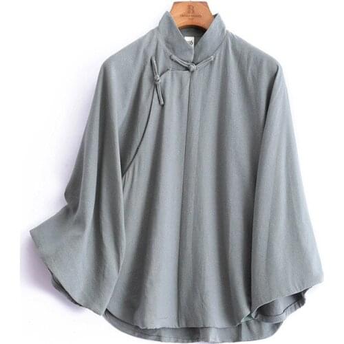 New autumn big size Chinese retro cheongsam style original design short section big sleeves Ramie jacket outwear for women