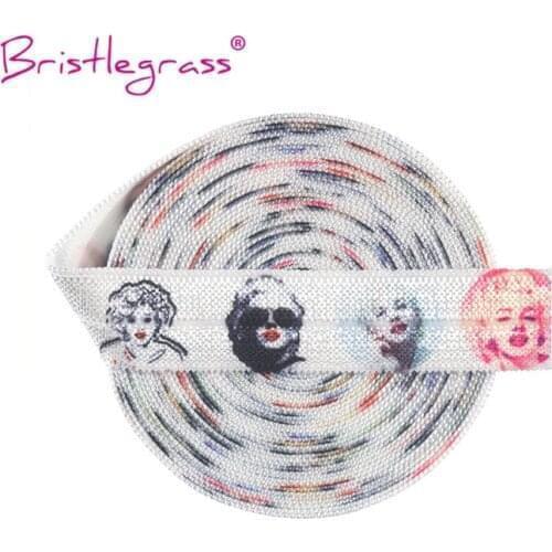 BRISTLEGRASS Wholesale 50 Yard 5/8" 15mm Marilyn Monroe Print FOE Fold Over Elastic Spandex Satin Band Hair Tie Dress DIY Sewing