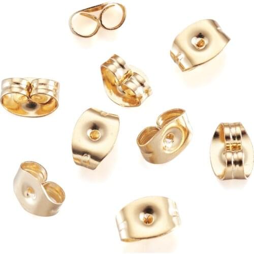 Pandahall 100pcs 304 Stainless Steel Golden Snap On Bails Stud Ear Nuts Findings Clasp for jewelry making DIY accessories F80