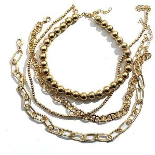 Punk Hip Hop Big Beads Choker Necklace Boho Gold Color Cuban Thick Link Necklace for Women Collar Jewelry Brincos 2020