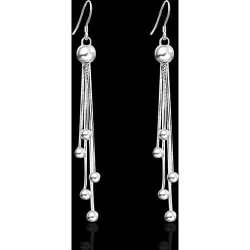 Simple Silvery color Tassels Dangle Earring for Women Bead Pendant ear Jewelry DropShipping 9mm length