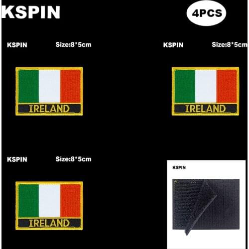 Rectangle National Flag Patch Hook Loop Ireland Badges Armband 3D Stick on Jacket Backpack Stickers