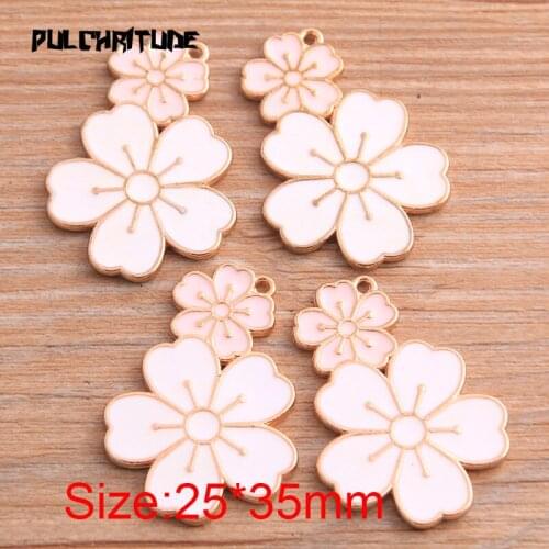 PULCHRITUDE 3pcs 25*35mm Alloy Metal Drop Oil Plant Double-sided Flower Charms Pendant For DIY Bracelet Necklace Jewelry Making