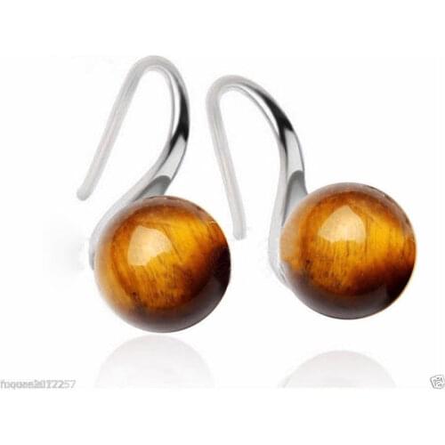 NATURAL TIGERS EYE gem SOLID STERLING SILVER EARRINGS