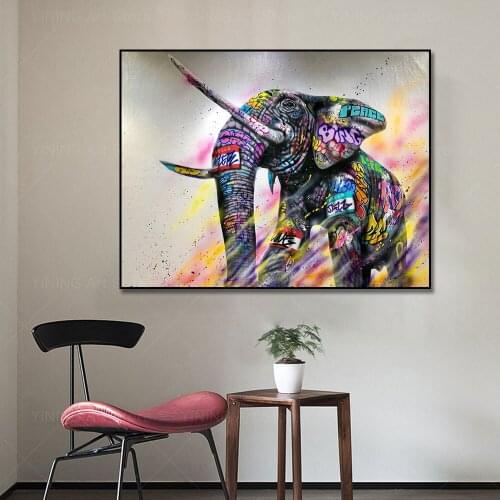 Modern Graffiti Street Art Animal Elephant Canvas Painting Poster Print Wall Art Picture For Living Room Home Decor Frameless