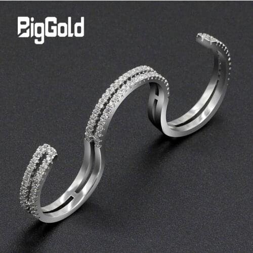 Three Fingers Women Ring Adjustable Size Ring with AAA Cubic Zirconia Stones Classic Finger Ring for Women Special Jewelry