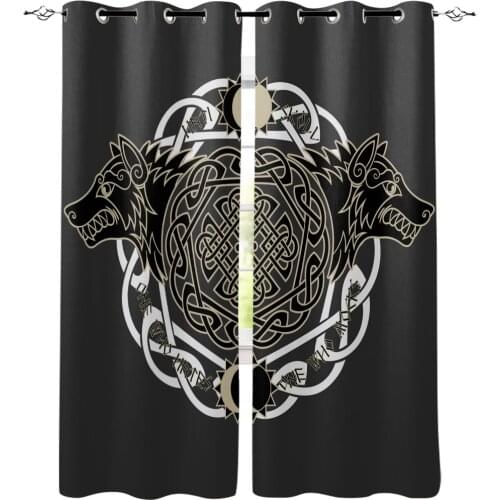 Viking Wolf Totem Religion Symbol Black Window Curtains Living Room Curtain Home Decor