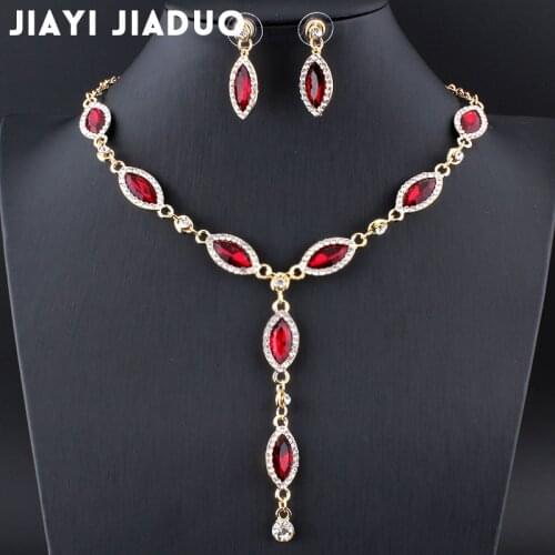 Jiayijiaduo Red Crystal Necklace Earrings Bridal Wedding Jewelry Sets Simple Necklace Tassel Type for Women Gift Lover 3 Colors