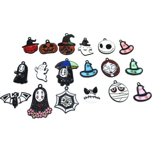 10pcs Halloween Pumpkin Spider Ghost Charms Enamel Cartoon Pendant For Unisex DIY Earrings Key Chain Jewelry Making Gift XL625