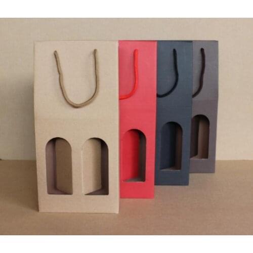 100pcs Kraft Paper Red Wine Box Handheld Single/Double Red Wine Bottle Bag Window Gift Packaging Box Party Supplies SN181