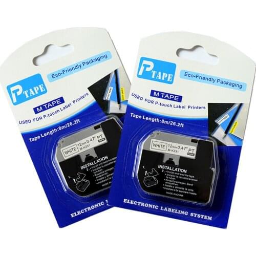 40pcs/lot 12mm compatible M tape label cartridge 8m M-K231 MK231 MK-231 Black on White M K231