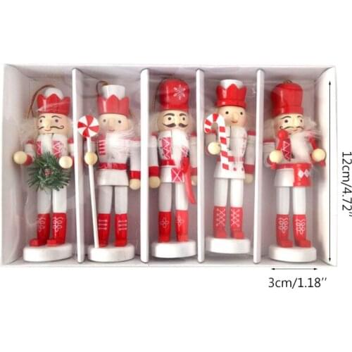 5pcs 12cm Wooden Nutcracker Puppet Walnuts Soldier Doll Pendant Decoration Christmas Tree Ornament