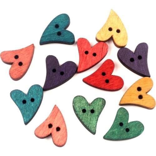 50pcs Mixed Multicolor Wooden Heart Buttons For Clothing Needlework Scrapbooking Wood Botones Decorative Crafts Diy Accessories