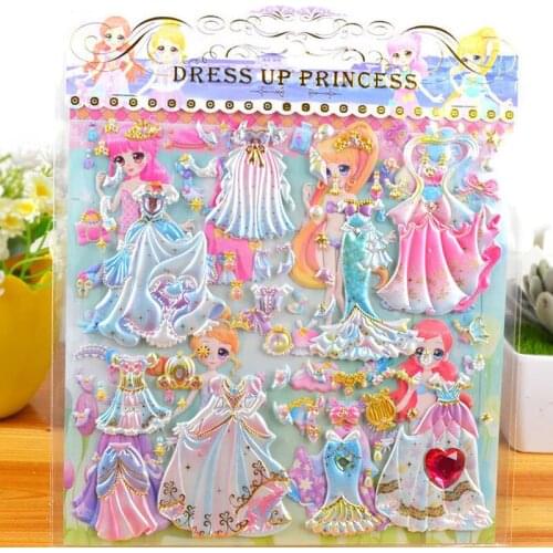 8 Sheets 3D Stickers Cartoon Dress up Stickers Fashion Kids Children Girls PVC Stickers Bubble Stickers Toy