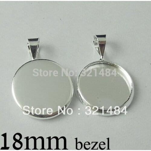 Free shipping 200pc silver plated round bezel pendant blank pendant tray 18mm cameo base cabochon setting