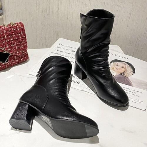 Soft bottom Boots Genuine For Women 2020 Autumn New Women Boots Flat British Style Boots Woman back Zipper Short Boots Female