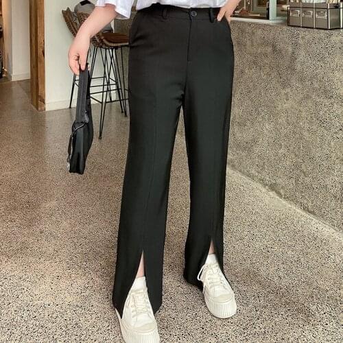 Plus size womens new style fat mm pendant sense slim slimming loose slit straight high waist wide leg pants women