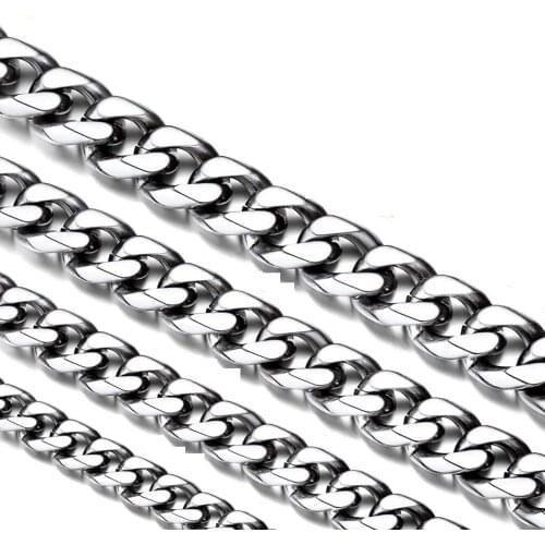 3MM 5MM 7MM 13MM Stainless Steel Miami Cuban Link Chains Necklaces Silver For Men Women Basic Punk Chunky Jewelry Free Shipping
