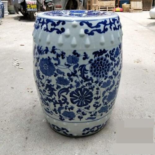 Jingdezhen Ceramic Stool Ceramic Drum Stool Hand Painted Blue And White Lotus Big Round Stool Balcony Bath Porcelain Stool