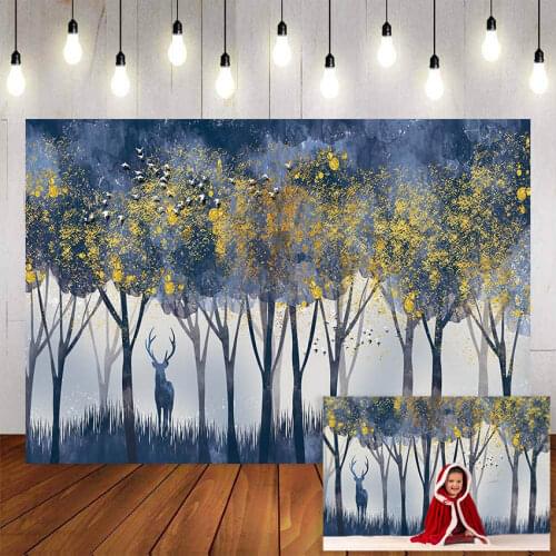 Mehofond Winter Snow Photography Background Golden Tree Deer Backdrop for Birthday Baby Shower Girls Party Backdrop Photo Studio