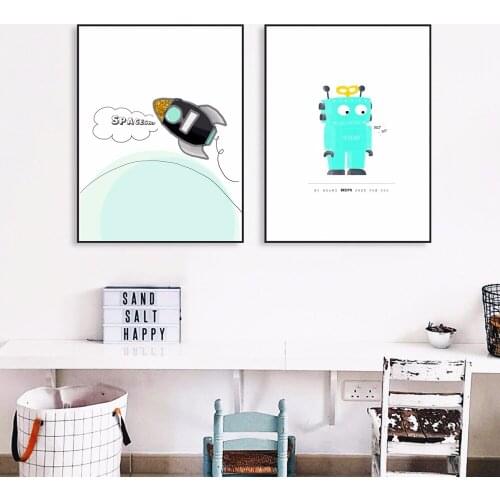 Hero Robot Rocket Minimalist Canvas Art Print Painting Poster Wall Pictures For Kids Room Home Decorative Bedroom Decor No Frame
