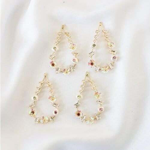 Drop-shaped garland hollow inlaid with zircon crystal pearl magic flowers diy handmade jewelry earrings accessories materials