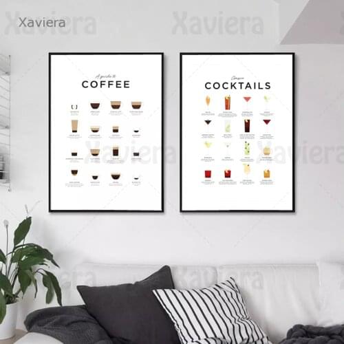 Printed Canvas Painting Coffee and Cocktail Menu Painting Picture Nordic Style Art Poster Wall Home Decoration Coffee Shop Store