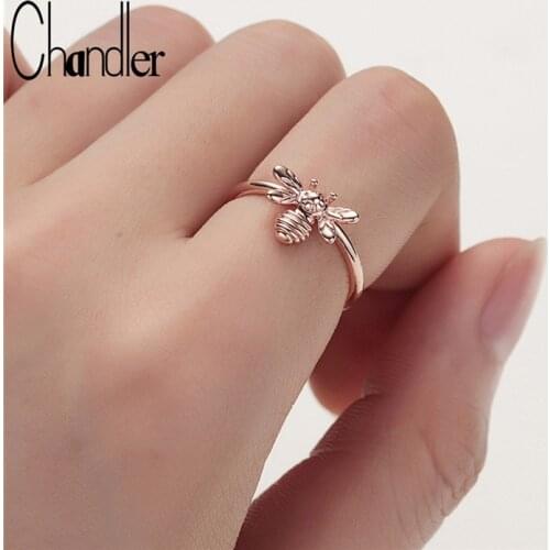 Chandler Rose Gold Fashion Cute Womens Little Bee Rings Female Chic Dainty Insect Rings Party Delicate Bague Wedding Jewelry