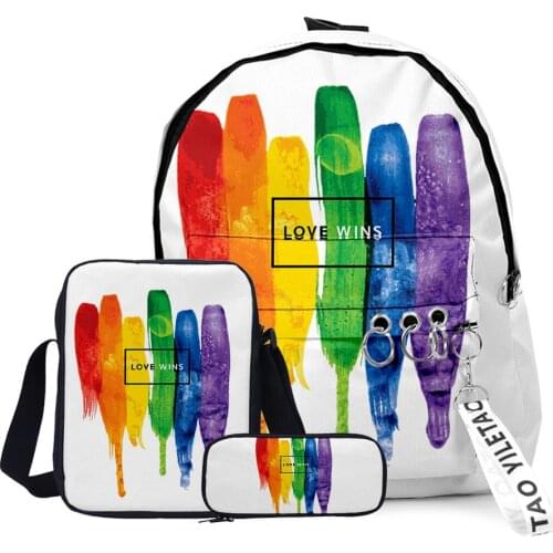 2020 3D Printed LGBT Backpack 3pcs Set Slash Zipper Backpack Hip hop Backpack School Student Fashion Casual Laptop Bag