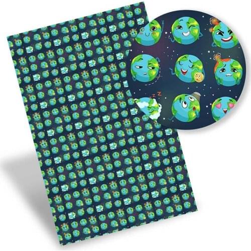 Faux Leather Sheets Cute Cartoon Earth Synthetic Leather Printed Vinyl Fabric DIY Handbag Bow Making Supplies 22*30cm/Pc 0.8mm