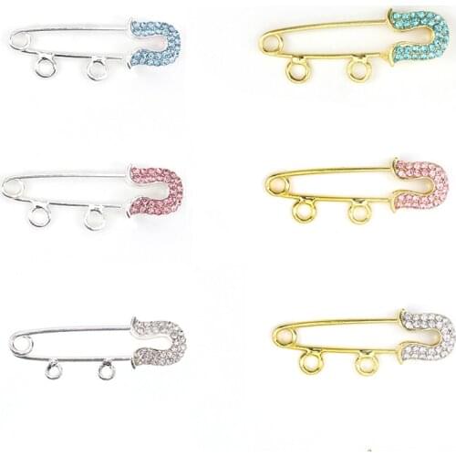 Pins for kids big pin 4cm 2 loops pearl Safety pink blue crystal rhinestone Pin Scar small Islamic Arabic allah Brooch baby pin