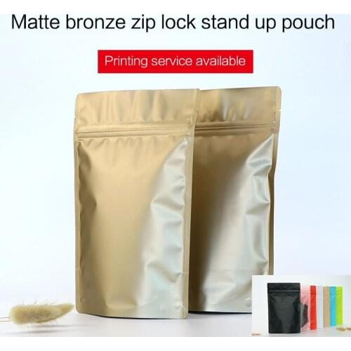 Matte bronze stand up pouch with zipper aluminum foil VMPET zip lock bag tea coffee bean food packaging bags custom printing