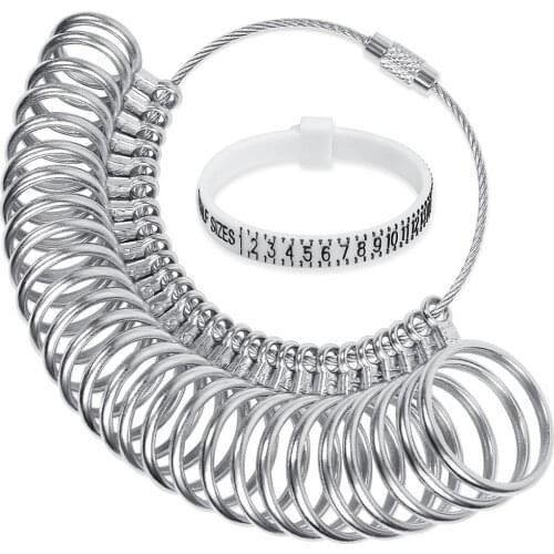 Ring Sizer Gauge Set with Plastic Ring Sizer Belt Metal Finger Measurement Tools US 0-13 UK A-Z Standard Finger Sizing Tool