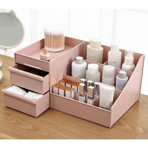 Desktop Storage Box Makeup Drawers Organizer Box Jewelry Container Make Up Case Cosmetic Home Box (28.5x17.5x13.5cm)