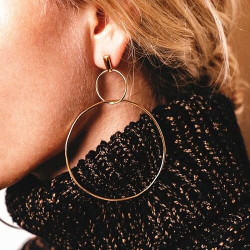New double large round drop earring fashion jewelry Statement Long Earrings women gift e0214