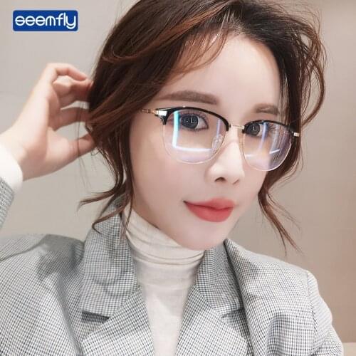 Seemfly 2021 Vintage Anti Blue Light Glasses Frame Ultralight Flat Lens Spectacles Fashion Metal Plain Eyeglass For Men Women