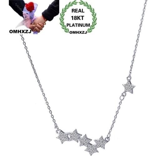 OMHXZJ Wholesale European Fashion Woman Girl Party Birthday Wedding Gift Stars AAA Zircon 18KT White Gold Pendant Necklace NA247
