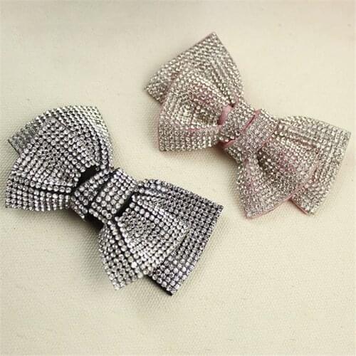 A Pair Black/Pink Velvet Bow Rhinestone Crystal Wedding Bridal Shoe Clips