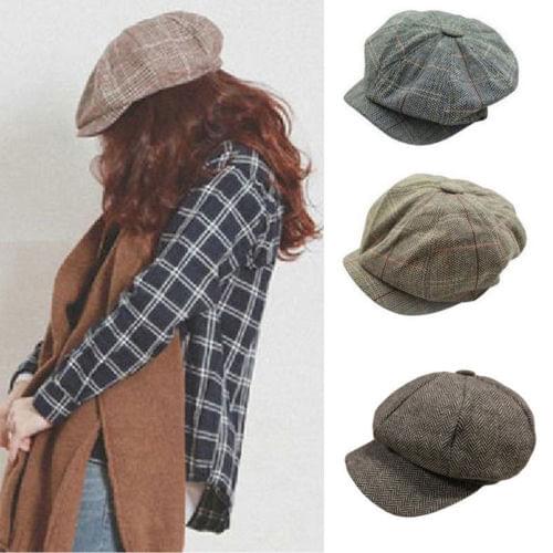Unisex Women Men Casual Octagonal Cap Newsboy Caps Plaid Beanie Cap Beret Hats Winter Warm Ski Hat