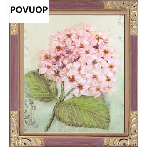 POVUOP Ribbon embroidery 20X24cm paintings fashion flower three-dimensional embroidery new arrival
