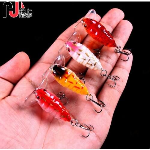 Insect Lure 1PCS 4cm 4.4g Mini Hard Lure Bass Pike Lure Walleye Bait Trout Plastic Fishing Wobbler Hard Swimbaits