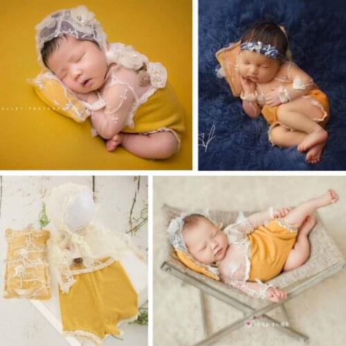 Newborn Photography Props Baby Photo Clothes Lace Suits With Hat And Pillow Infantil Shooting Accessories New Style For Studio